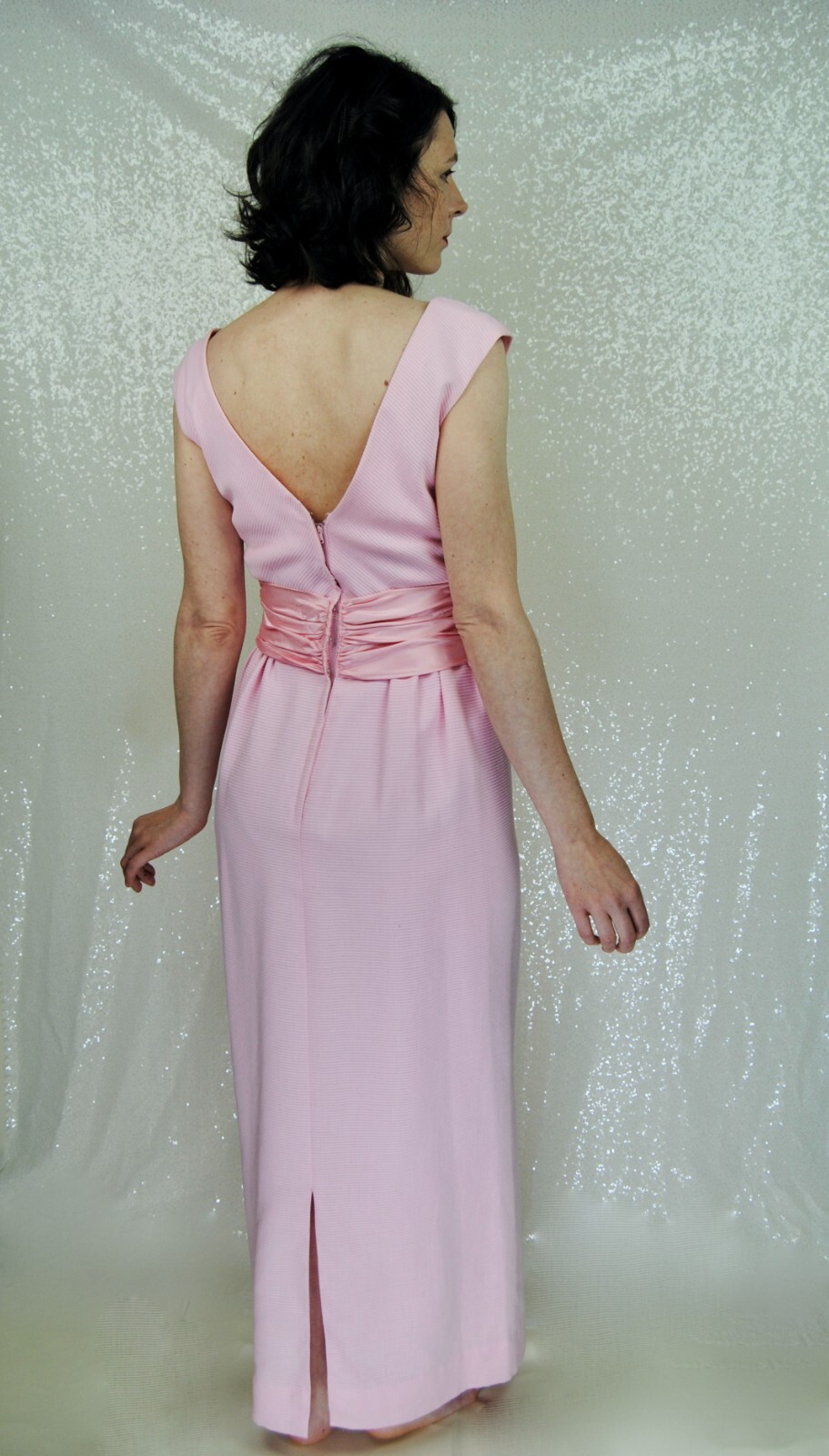 1960s Vintage Jay Herbert of California Pink Formal Gown with Satin Sash – Sm