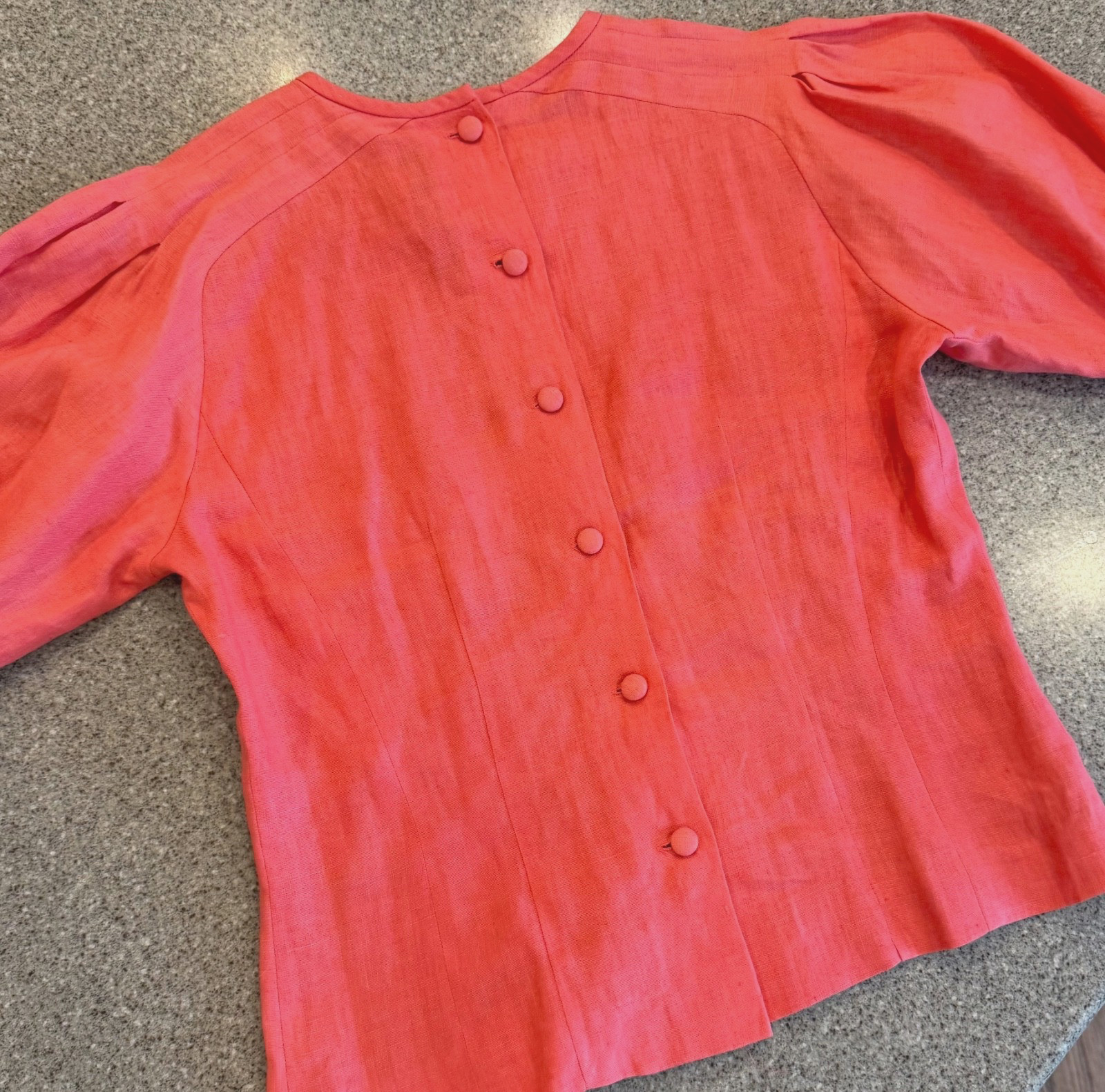 Vtg ANNE CRIMMINS UMI Collections Coral Linen Applique Puff Sleeve Top Sz 4