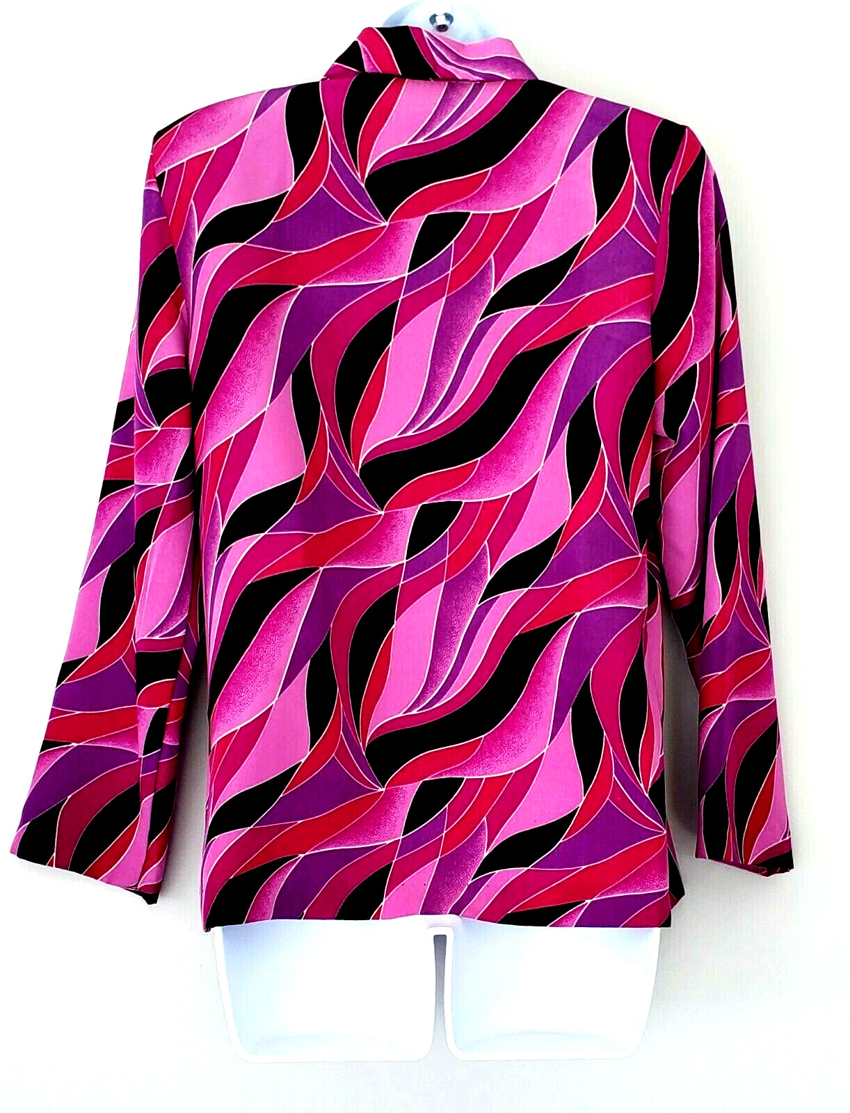 Vintage KENSINGTON SQUARE Purple Black Pink Abstract Top Shoulder Pads SZ Small