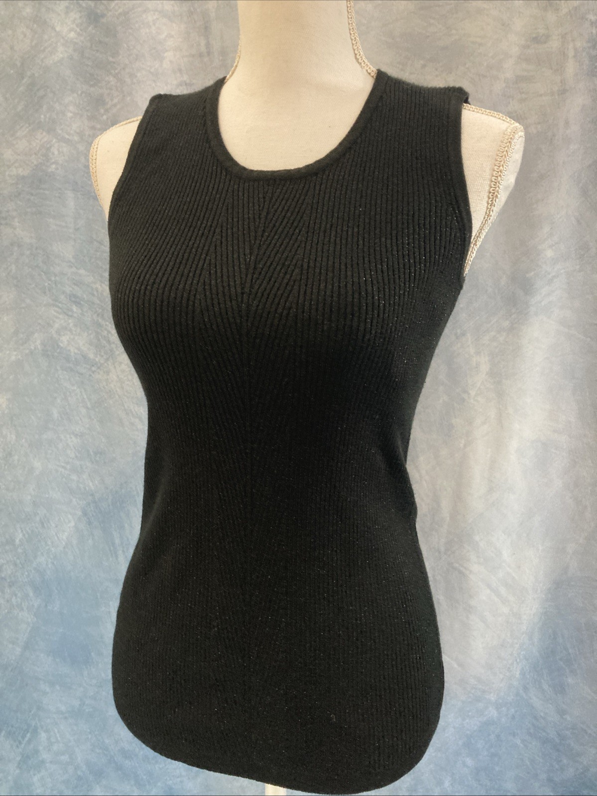Vintage 1990s Women’s Tommy Hilfiger Black Shimmery Ribbed Knit Sleeveless Top M