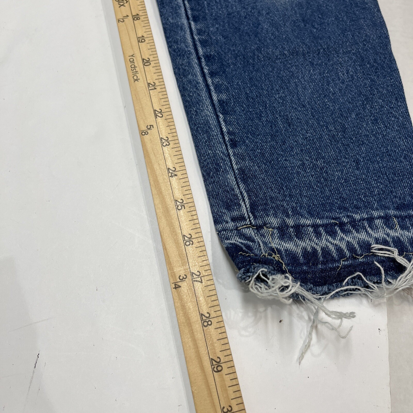 Vintage Chic by h.i.s. High Waisted Mom Jeans Blue Tapered Raw Hem USA Made 12P