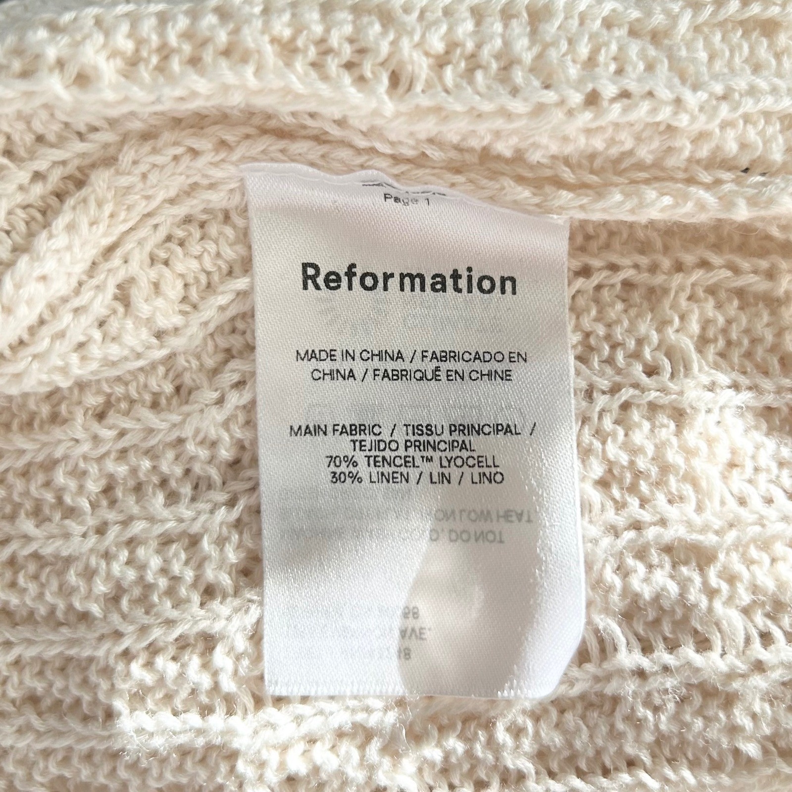 Reformation Ginetta Linen Blend Novelty Sweater Tank Cream XS Old Money Coastal