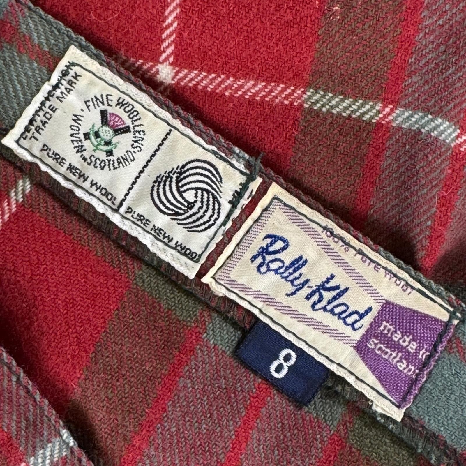 Vintage Rally Klad Scotland Wool Tartan Kilt Skirt Women’s 8 Red Green
