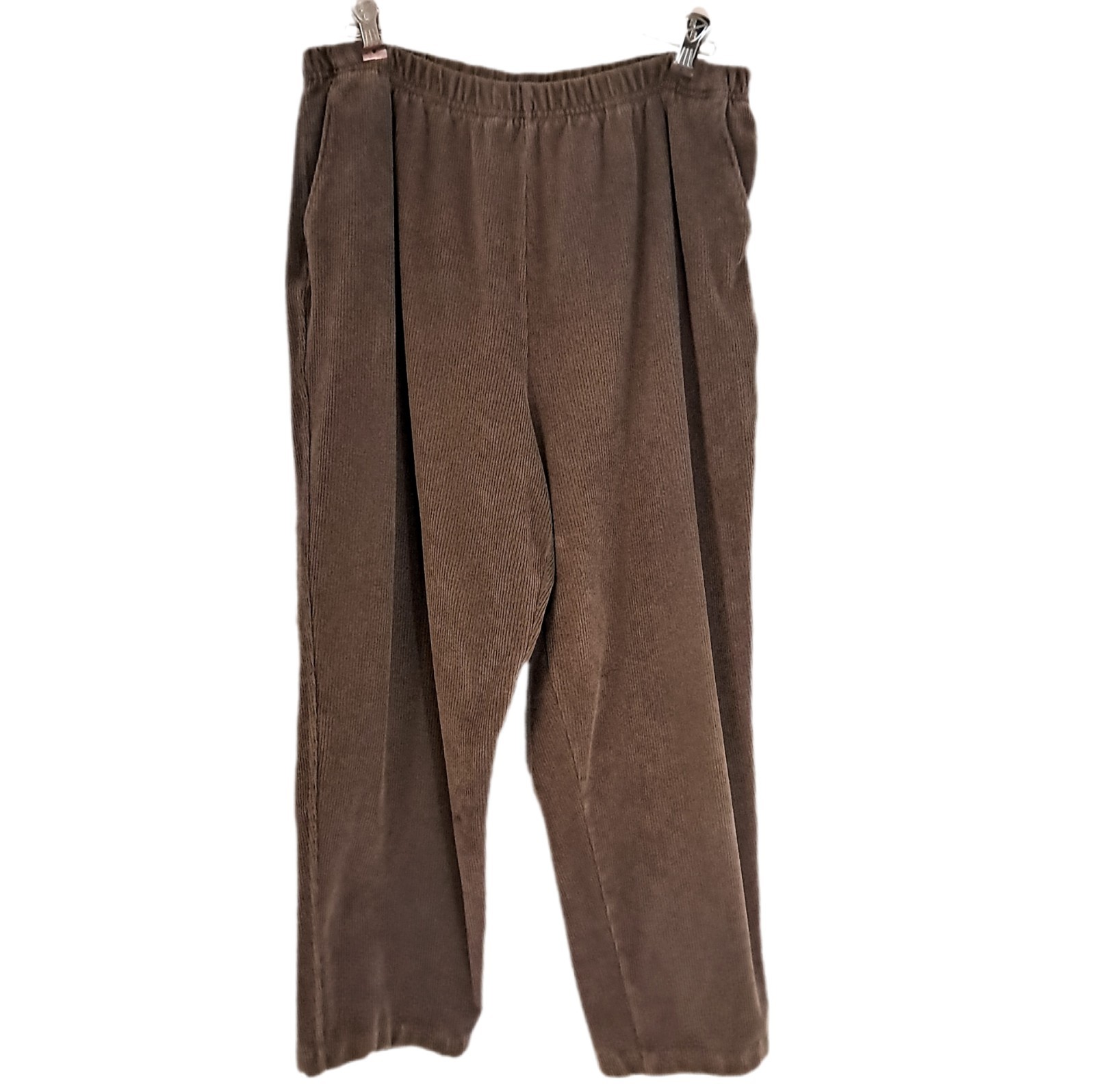 Vtg Lands End Brown Relaxed Fit Elastic Waist Pull On Corduroy Pants L (14-16)