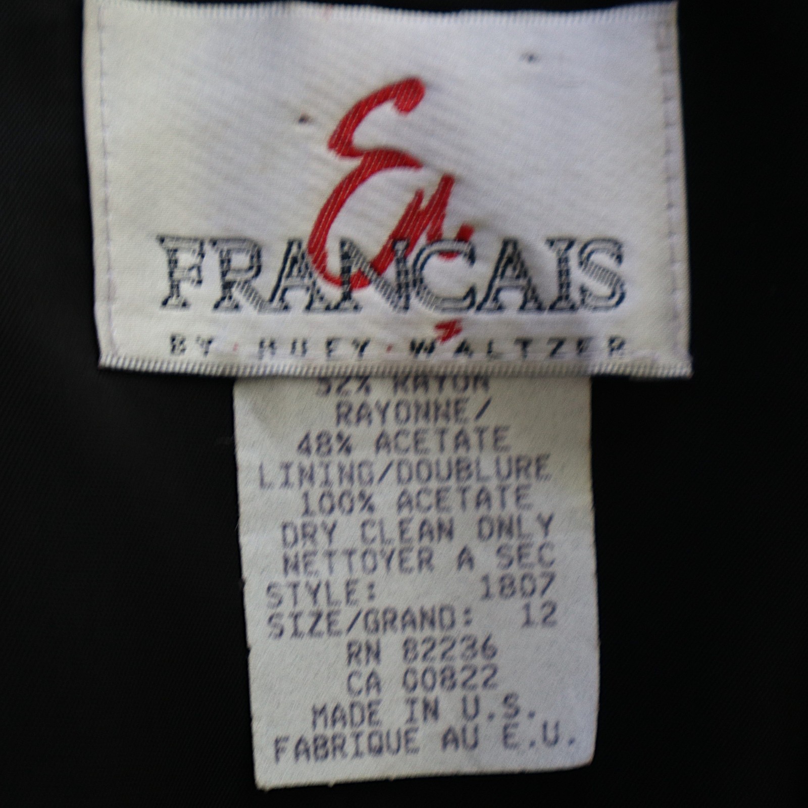 Vintage En Francais Huey Waltzer Black Sheath Dress Sz 12 Square Neck Wide Strap