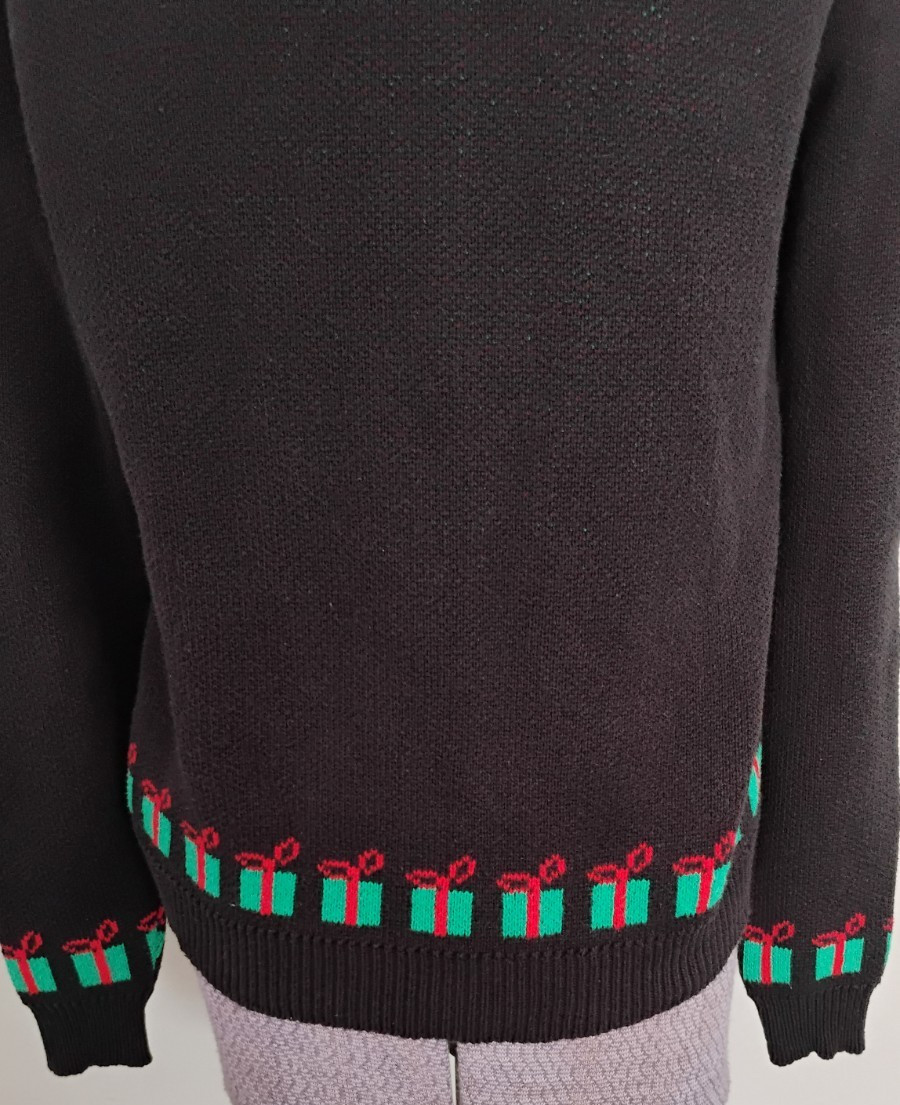 Vtg Christmas Cardigan Sweater Women’s Lace Collar Cottagecore USA L Holiday