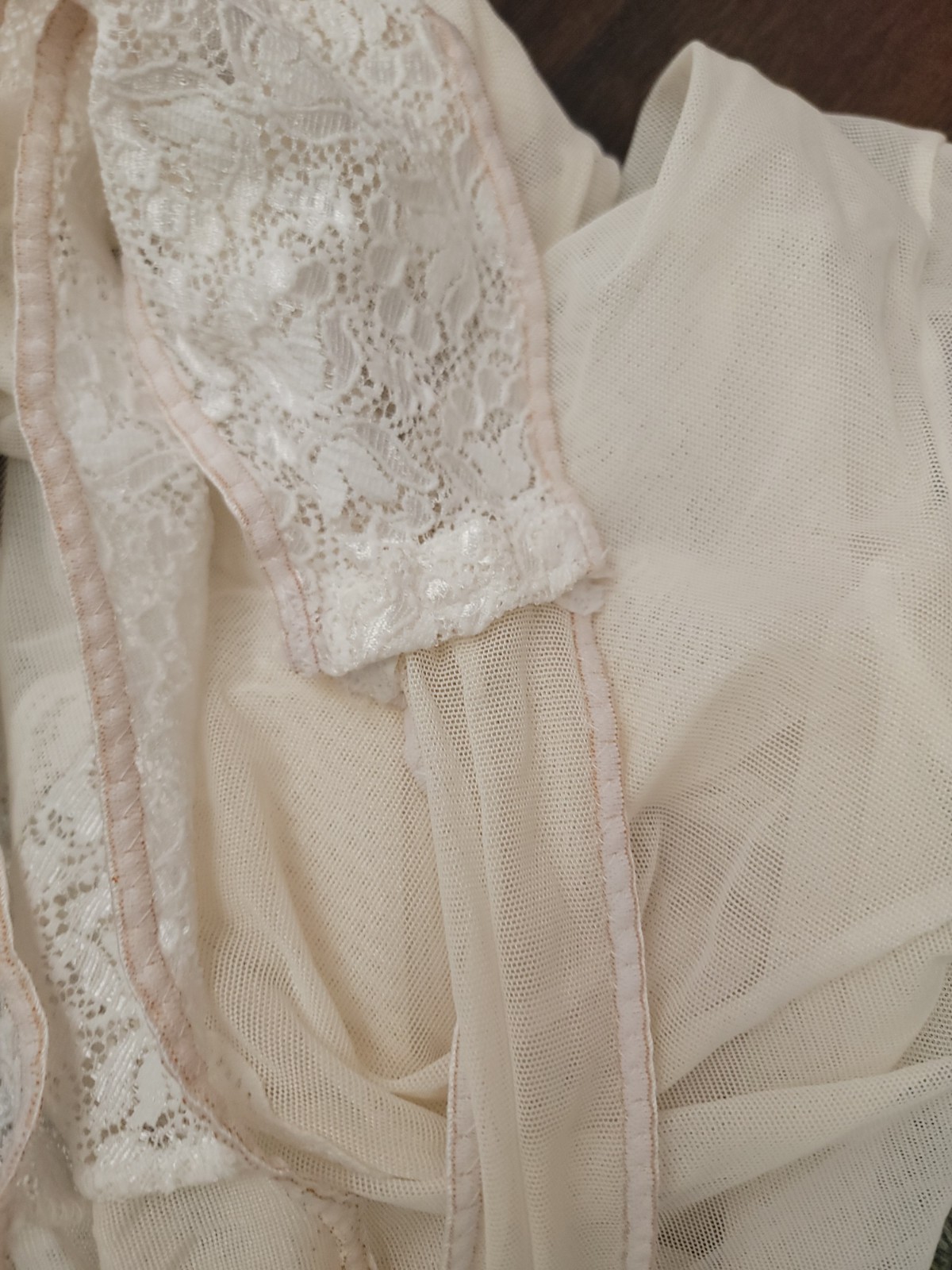 Vintage Shirley of Hollywood sheer Lace trim teddy S M Long Sleeves Bodysuit