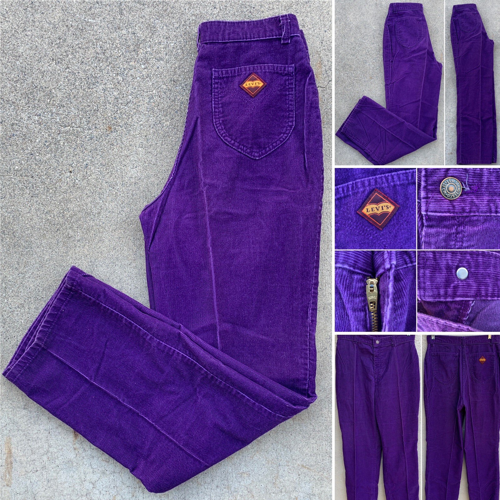 Vintage Purple LEVIS Corduroy Pants Wide Leg Sz 16 30 Waist Scovill Zipper 70s