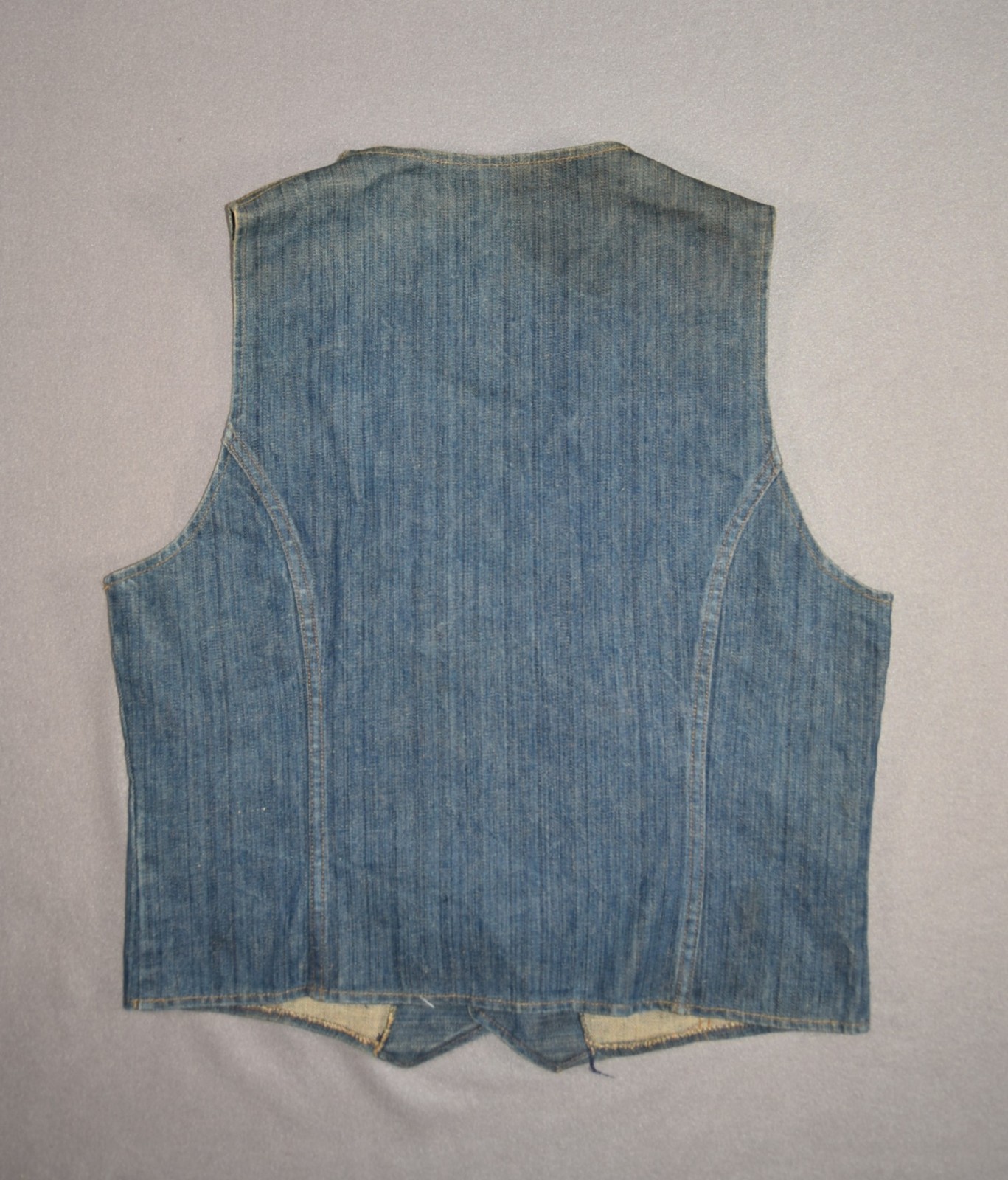 Vintage Denim Vest Womens Medium Western Snap Button Jean Jacket Hippy 80s