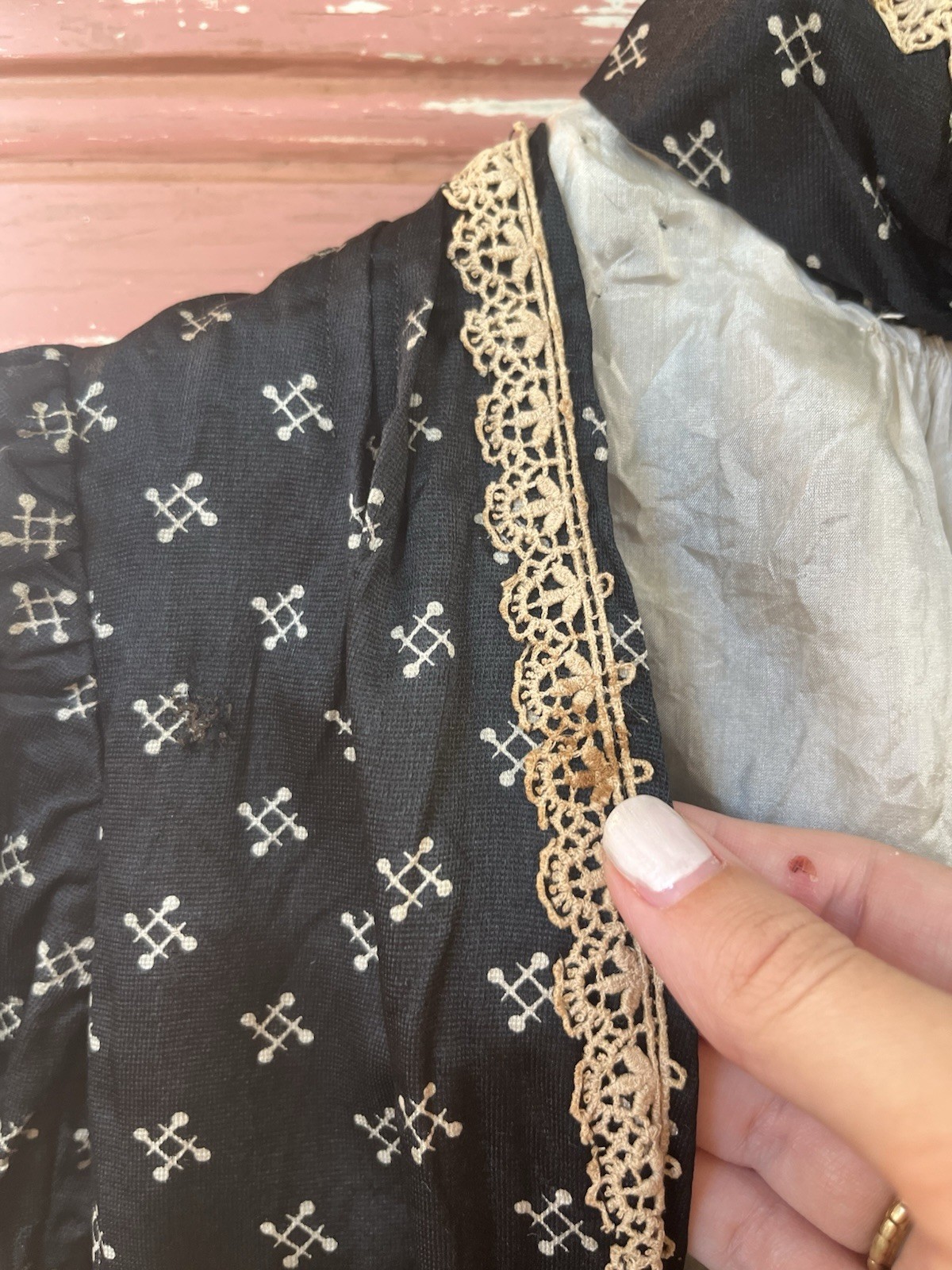 1800s Antique Victorian Edwardian Black Silk Bodice Corset Blouse Top XXS