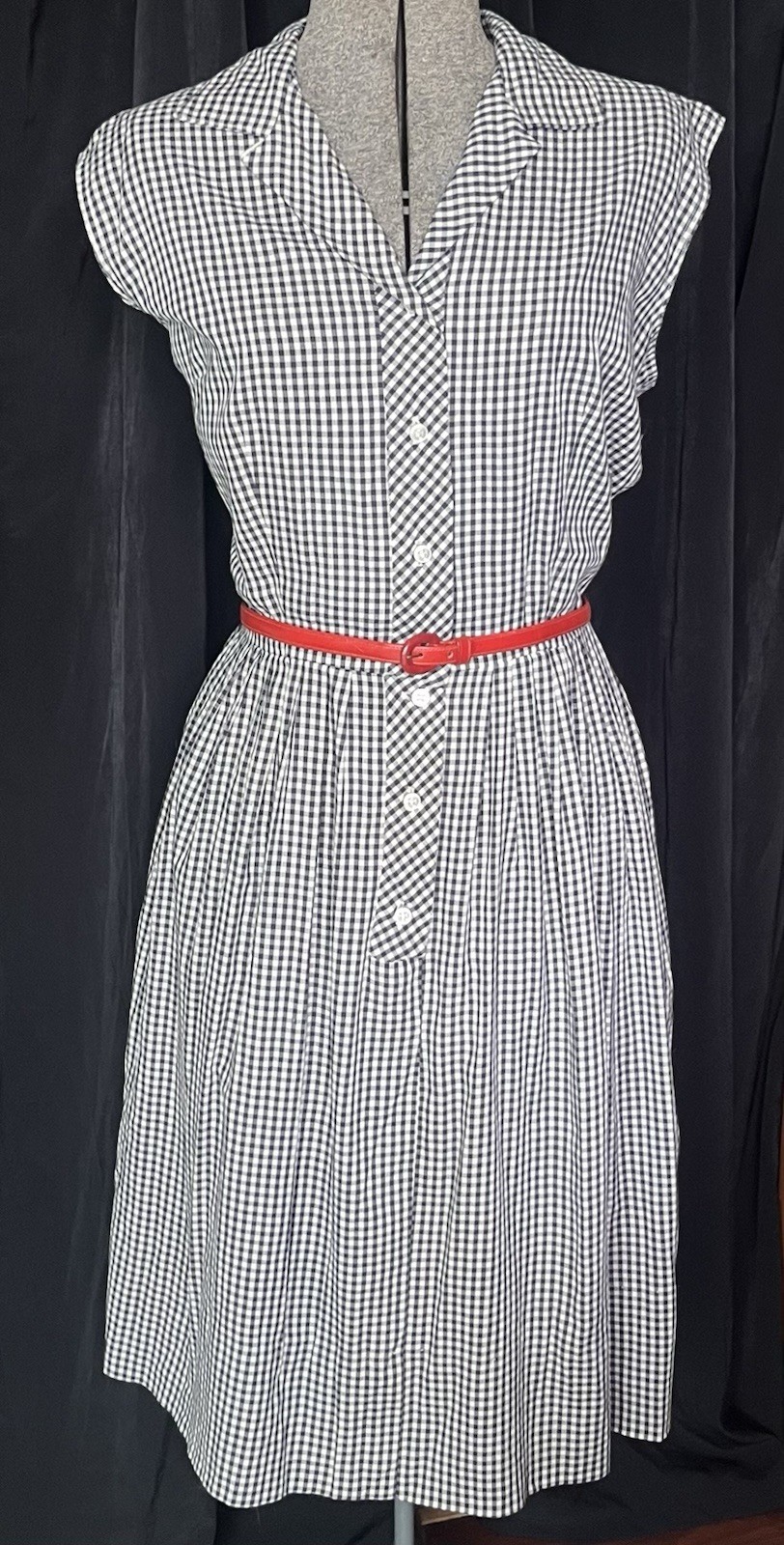 Vintage Black & White Checked M 1950s Sleeveless Cotton Dress Laura Mae Gingham