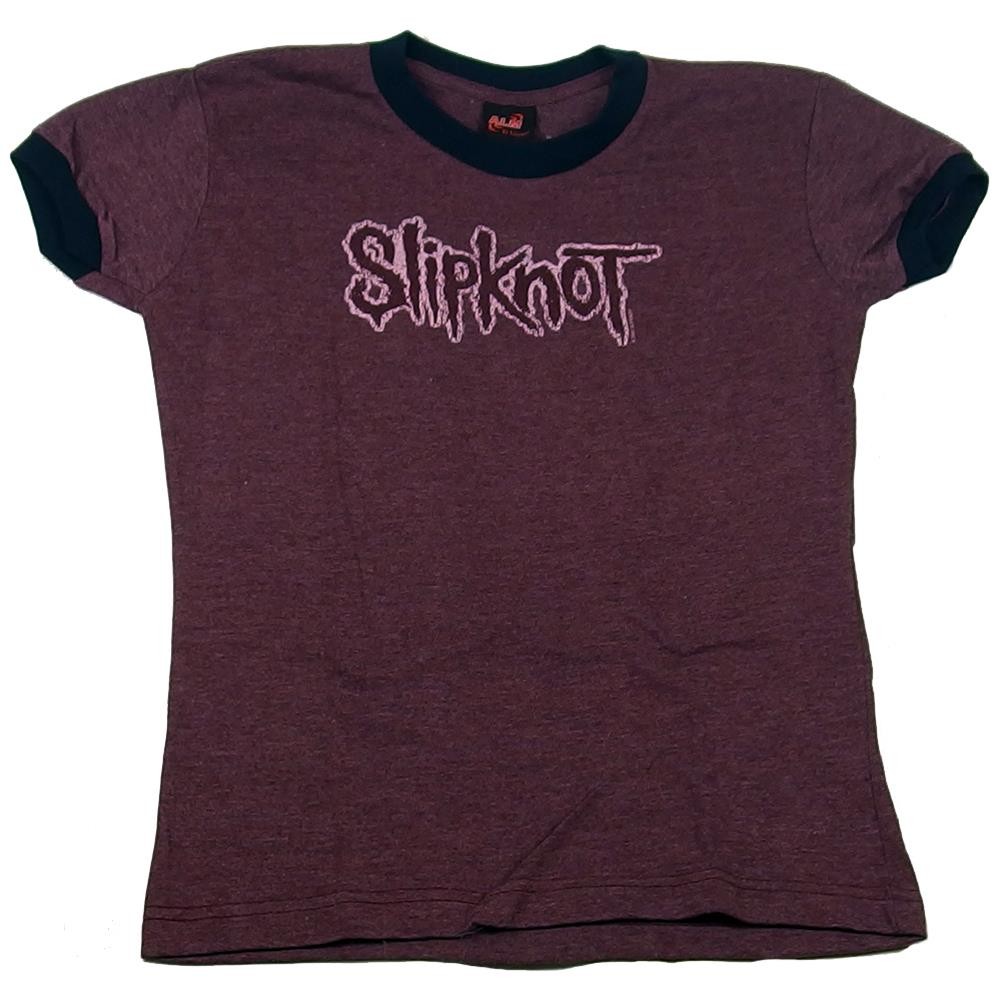 Vintage Slipknot Women’s Heather Maroon Ringer Logo Babydoll T-Shirt Size L