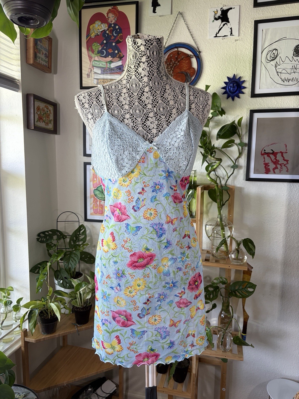 Vintage Avon Floral Sheer Slip Dress Size Large