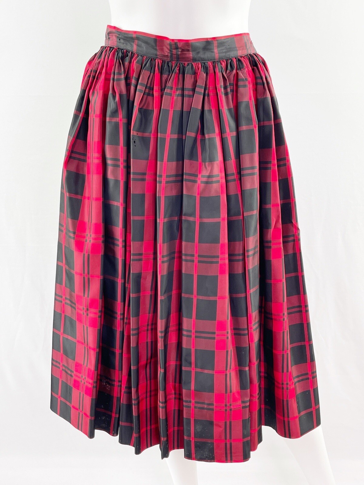 Vintage Patty Woodard California Red Plaid Pleated A-Line Midi Skirt Christmas