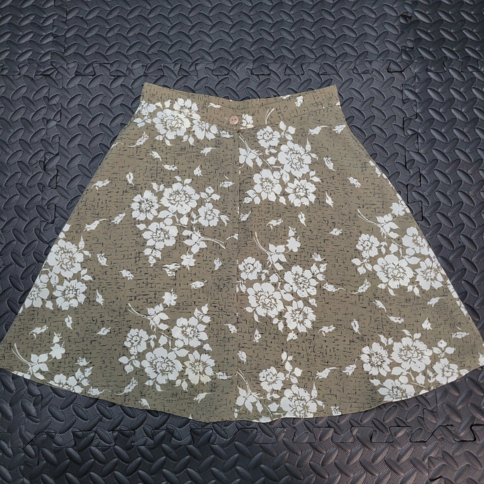 Vintage JAY JACOBS Floral Midi Skirt Beige Cottagecore A-Line Fairycore Boho