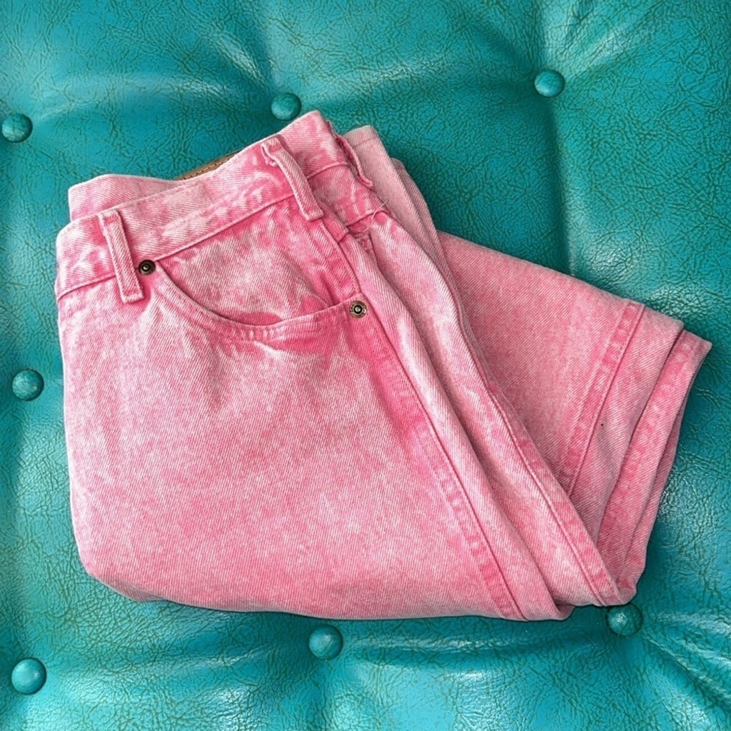 Vintage PINK stone wash/acid wash high waist LEE jeans 80s western Barbie 13 Med
