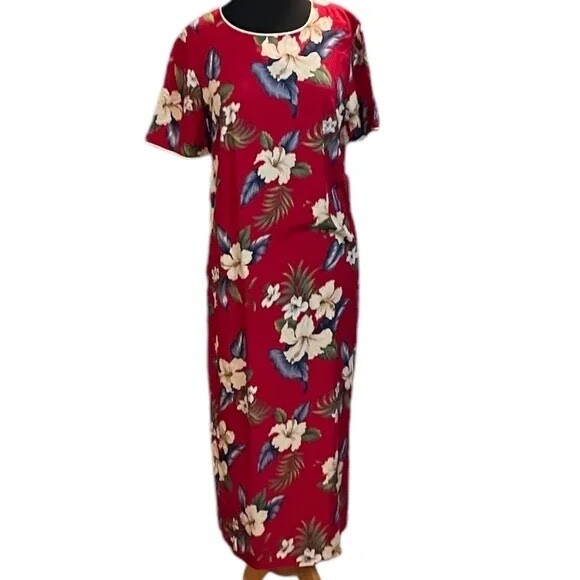 Iolani Hawaii Vintage 80s Red Multicolor Floral Print Maxi Women’s Dress Small