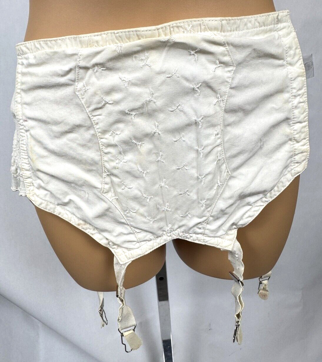Vintage Girdle Corset Garters White Belt Metal Clip Embroidered