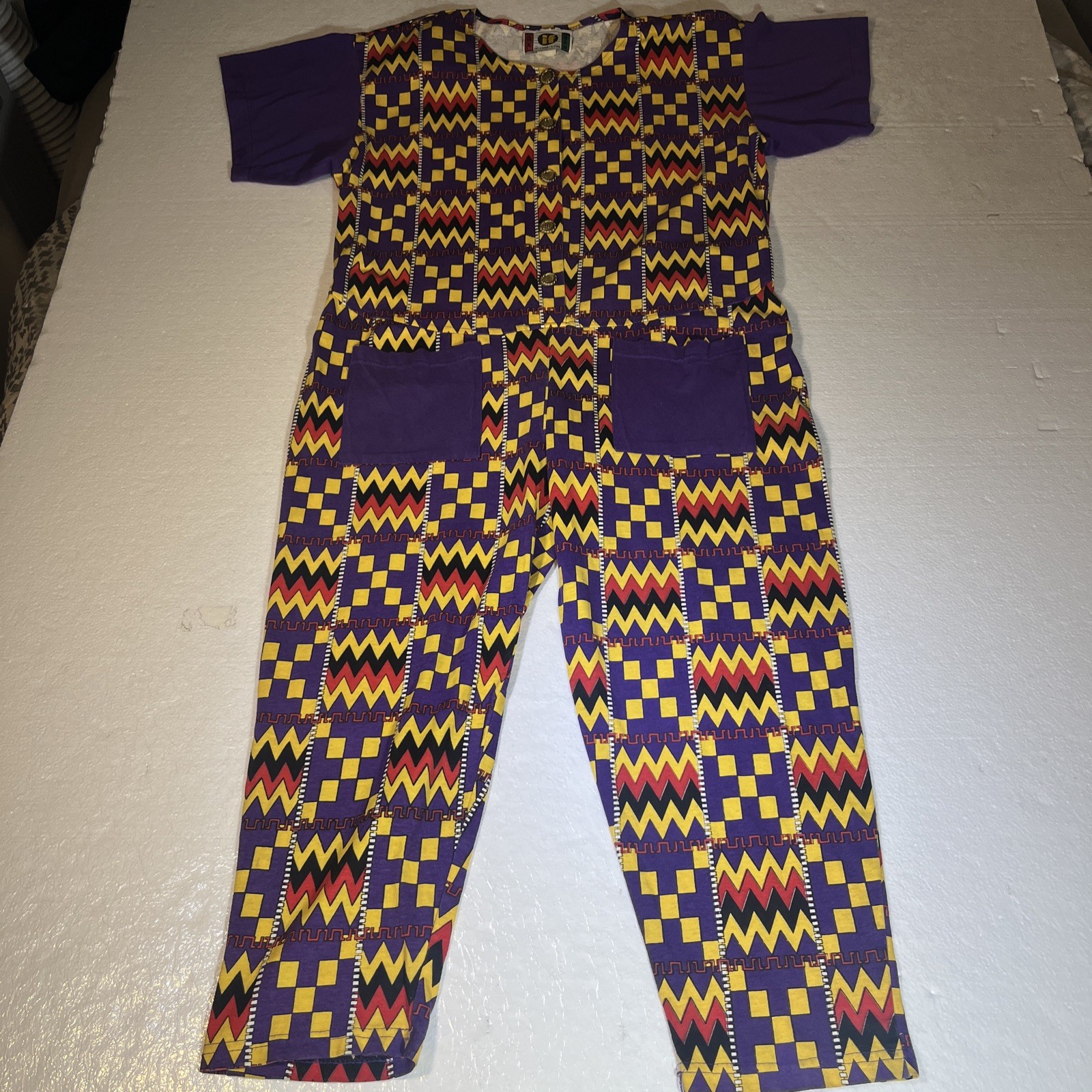 Vintage African CASUAL WEAR INTERNATIONAL Jump Suit Abstract Aztec Made In USA