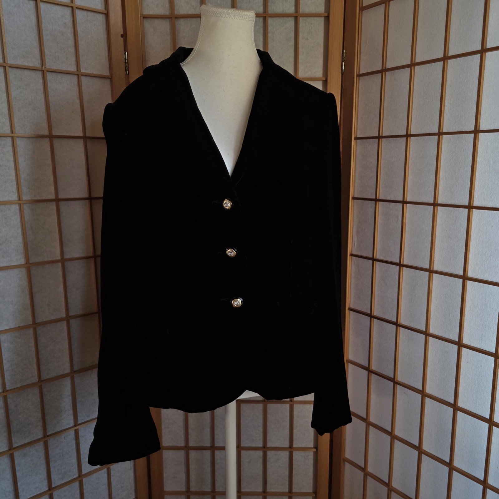 Parisian Vtg 90s Blazer Jacket W’s Sz 10 Silk Blend Black Velvet 3 Button Lined