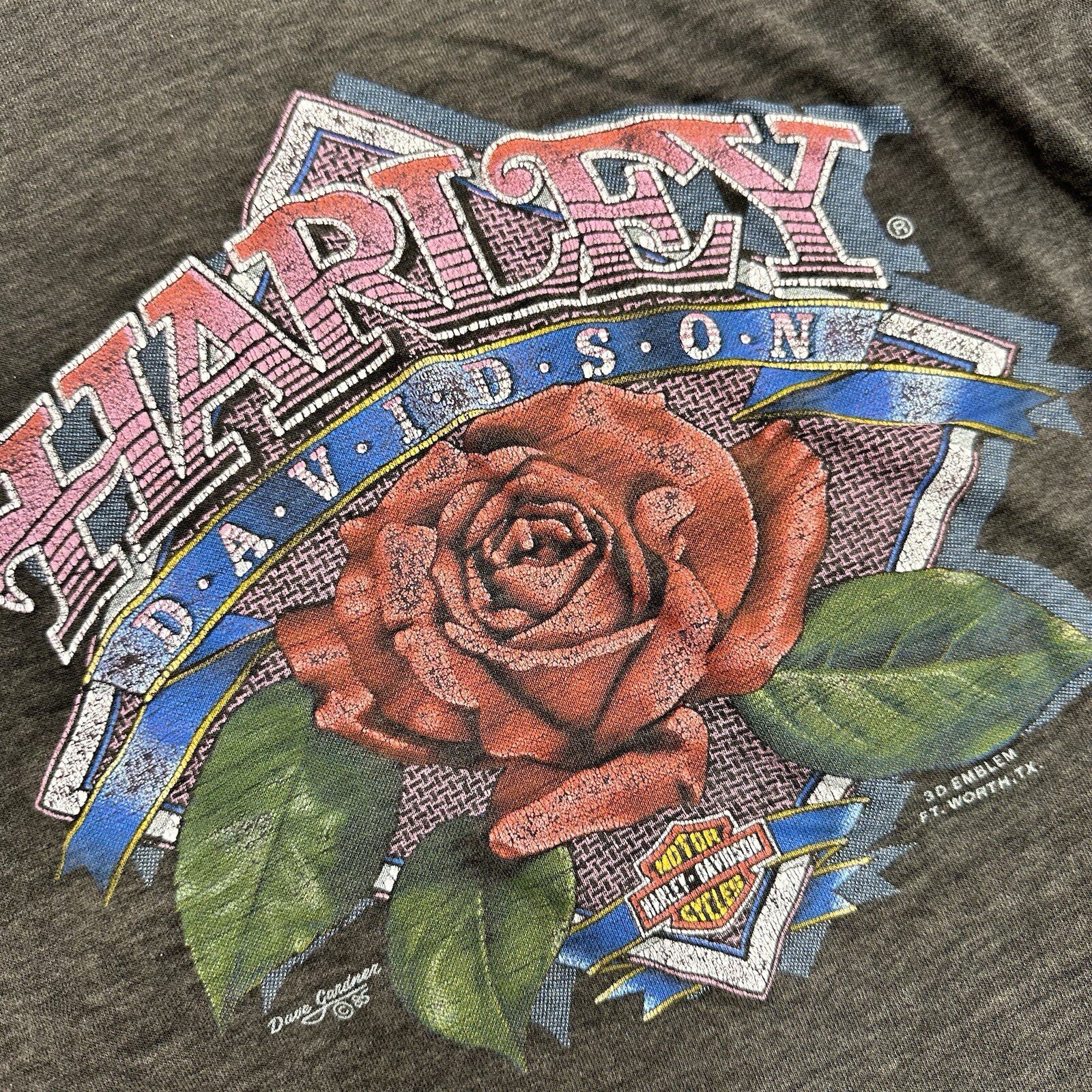 Vintage 1985 Harley Davidson Rose 3D Emblem T Shirt Distressed Dave Gardner M