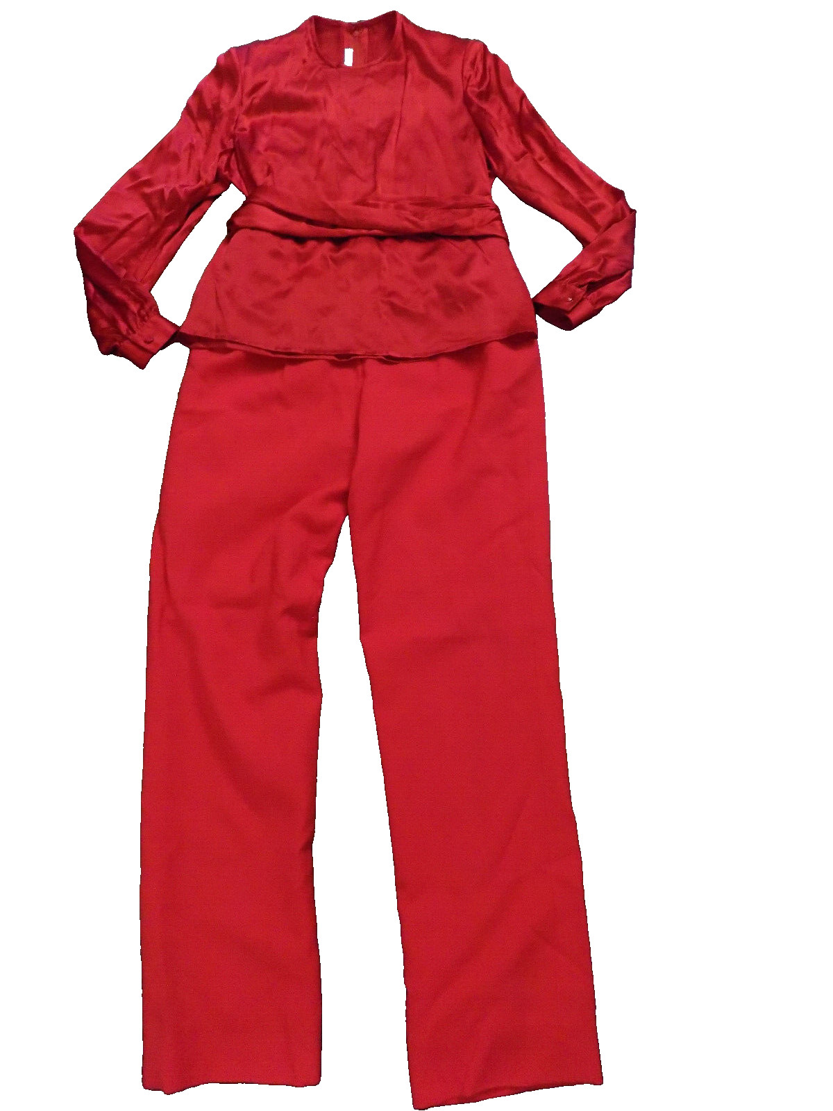 Vtg David Hayes Silk Blouse w tie & High Waist Pants Set Designer True RED Sz 8