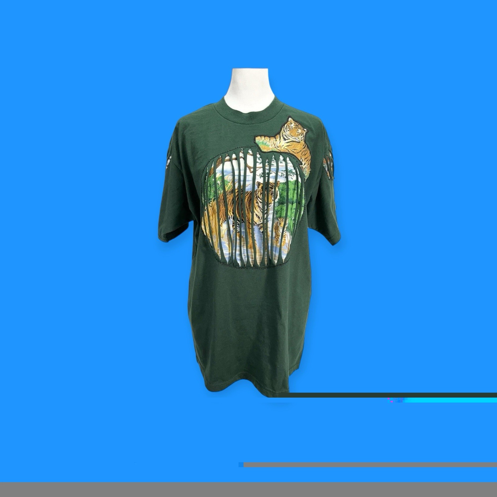 VINTAGE NEW WAVE TIGER WILD CAT PATCH T-SHIRT JUNGLE TIKI PUNK ROCK MAXIMALIST