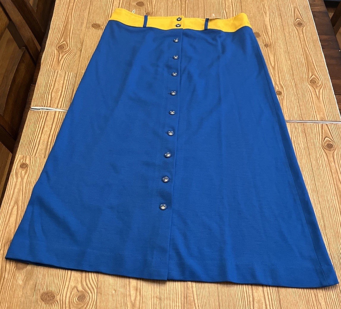 Vintage Plus Size Long Skirt Size 38 Blue & Yellow, w/ Smily Face Buttons