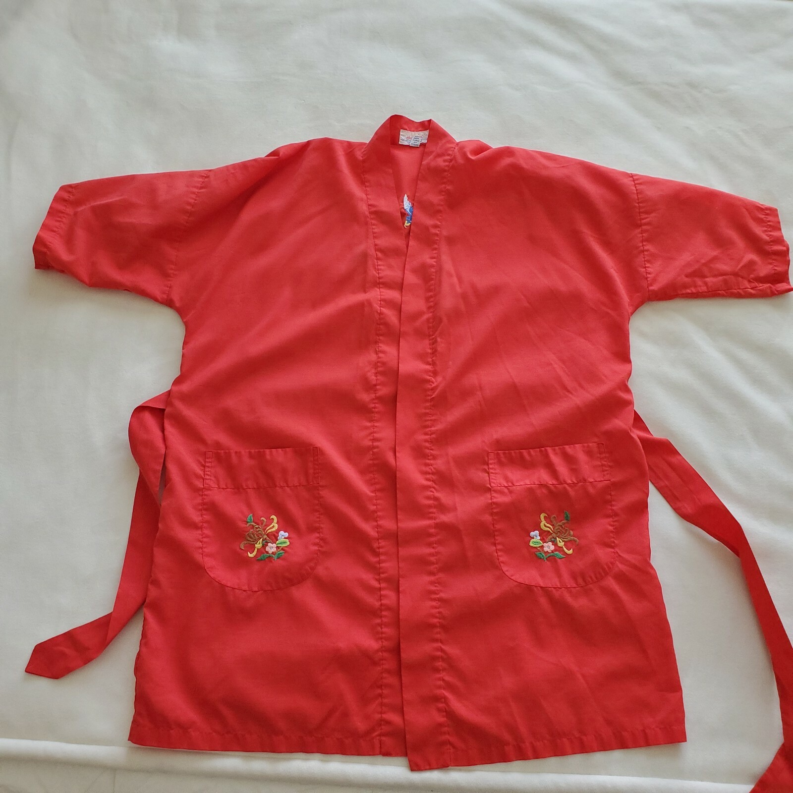 Jodie Arden Vintage Robe Embroidered Embroidery Red Dressing Gown Pockets Large
