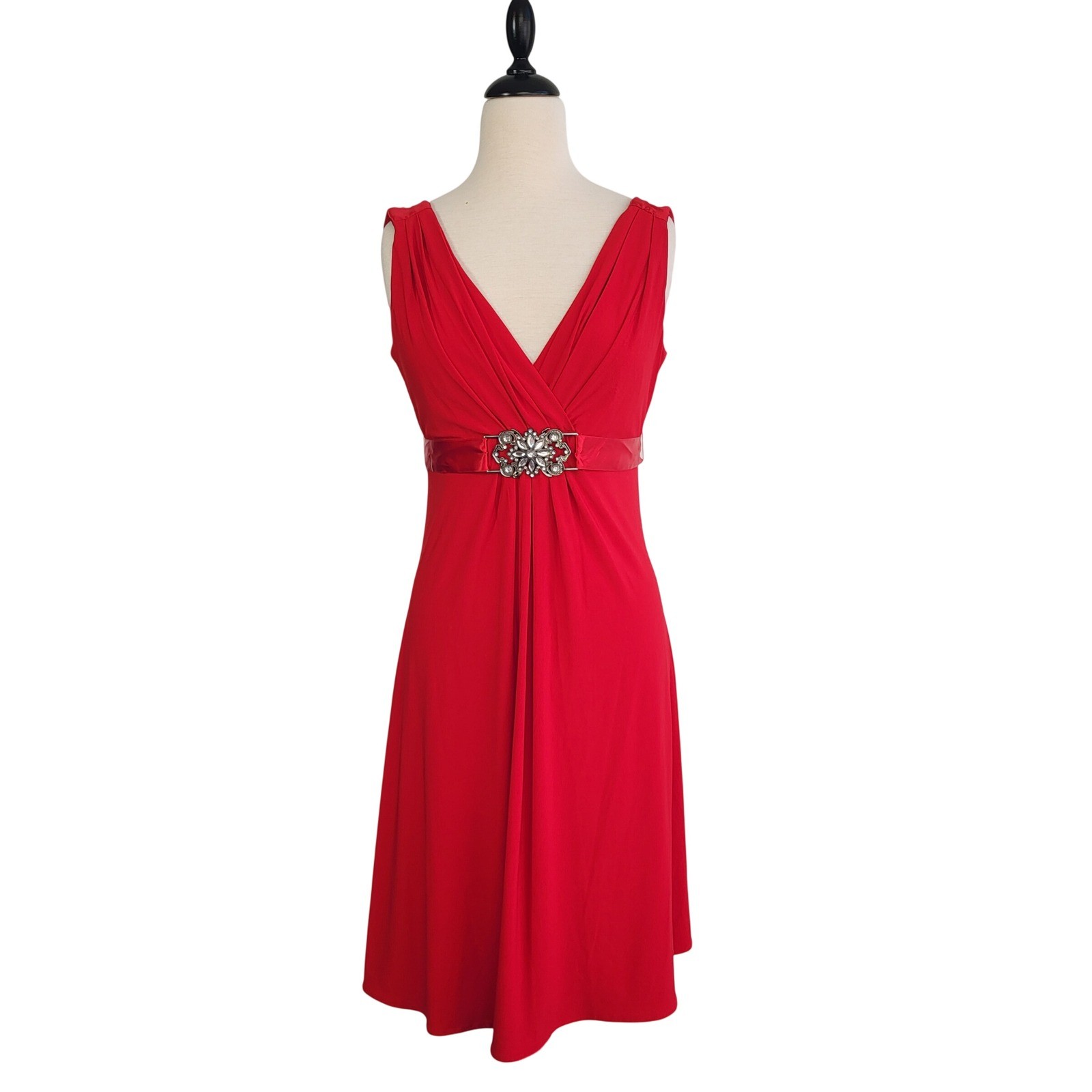VTG Y2K Red Empire Waist Babydoll Cocktail Dress 10 Rhinestone Bow Romance