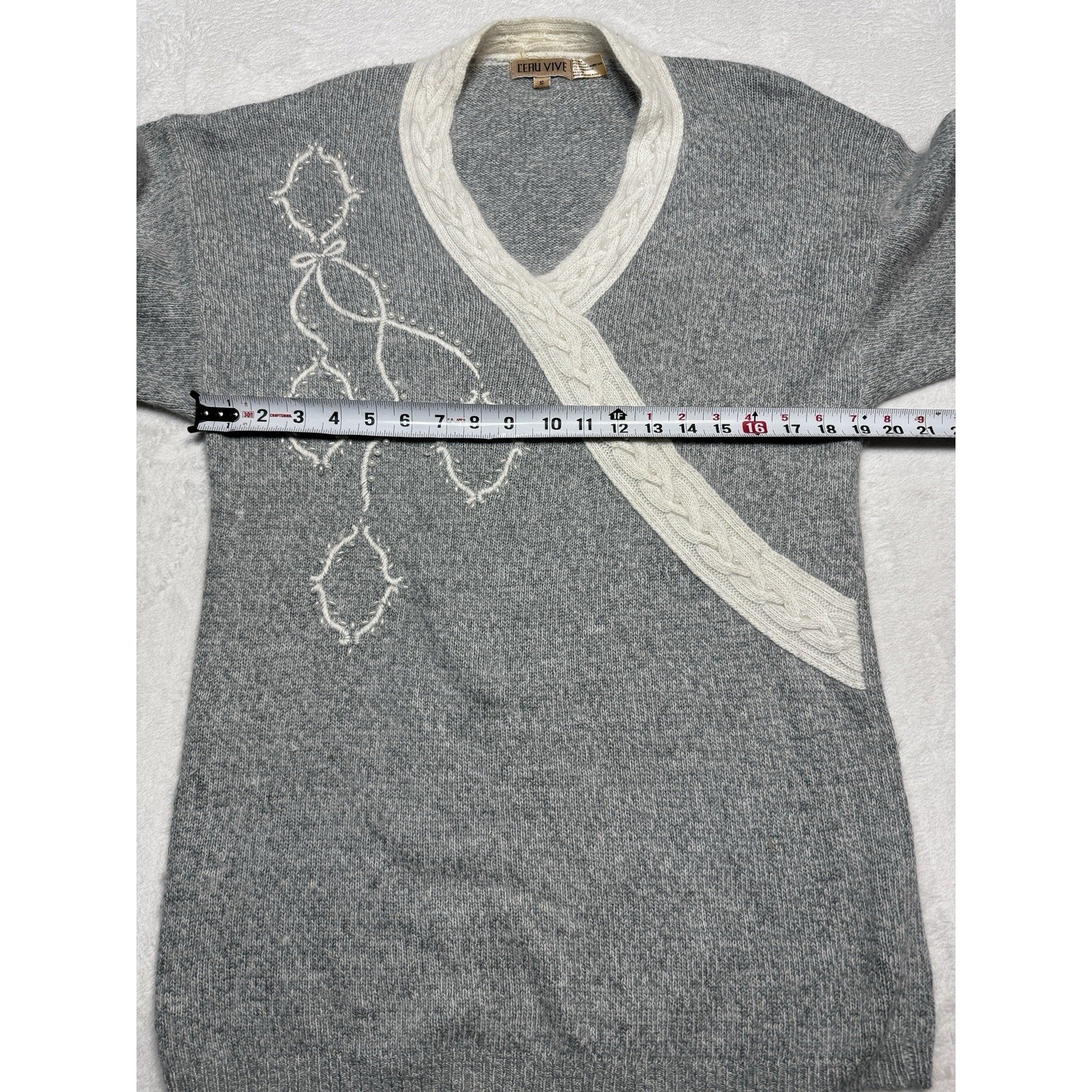 L’Eau Vive VTG Silk Angora Lambswool Sweater Small S Grey Knit Made Hong Kong