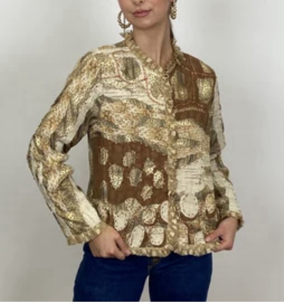 Vintage 1990s Sandy Starkman Designer Cardigan With Patchwork Abstract Size:M