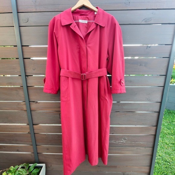 Vintage Norm Thompson Red Trench Coat Belted Long Jacket Maximalism L/XL