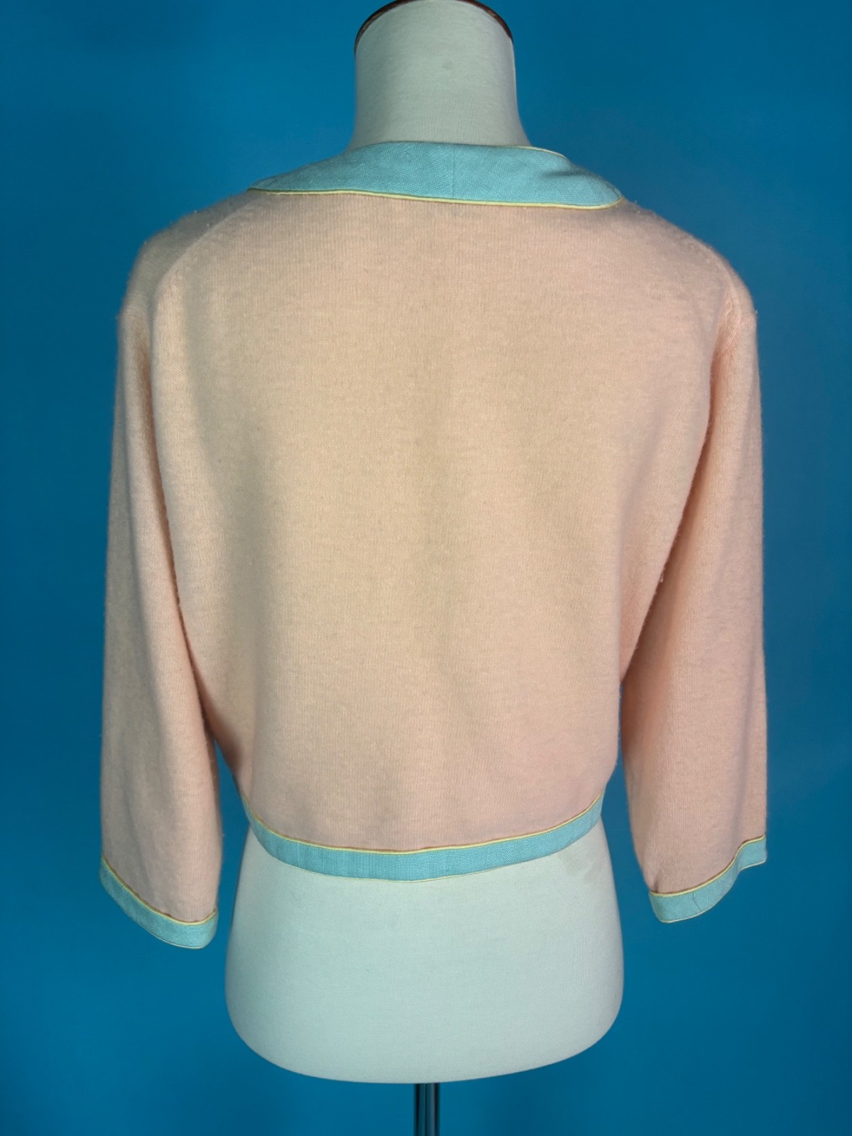 Vintage 1960s Royal Lynne Cardigan Sweater Pink and Green Size M