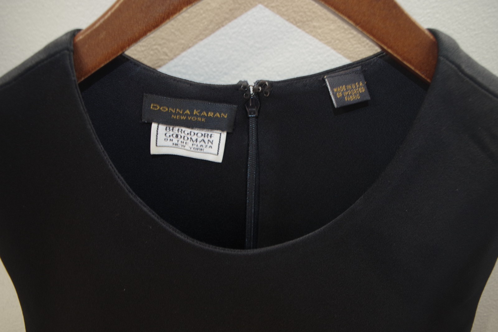B6 Vintage Donna Karan Wool & Satin Little Black Dress 12 Formal USA Made Lined
