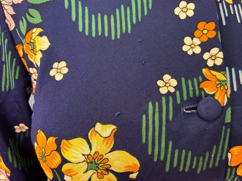 Vintage 1980s Stand Collar Shirt Waist Dress Blue Floral Polyester Buttons AU 14