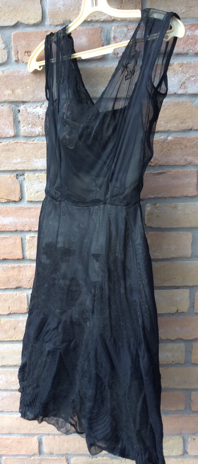 VTG 40s/50s Black Dress XS Art Deco Theater 31″B 24″W 40″-41″L DAMAGED READ