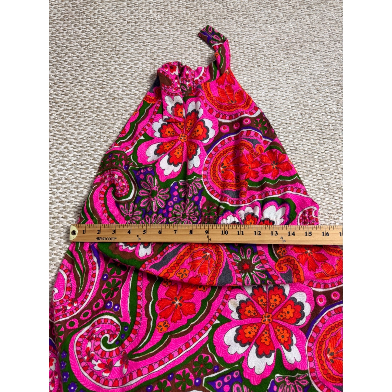 Vintage 70s Psychedelic Paisley Floral Halter Maxi Dress hippie boho 60’s pink