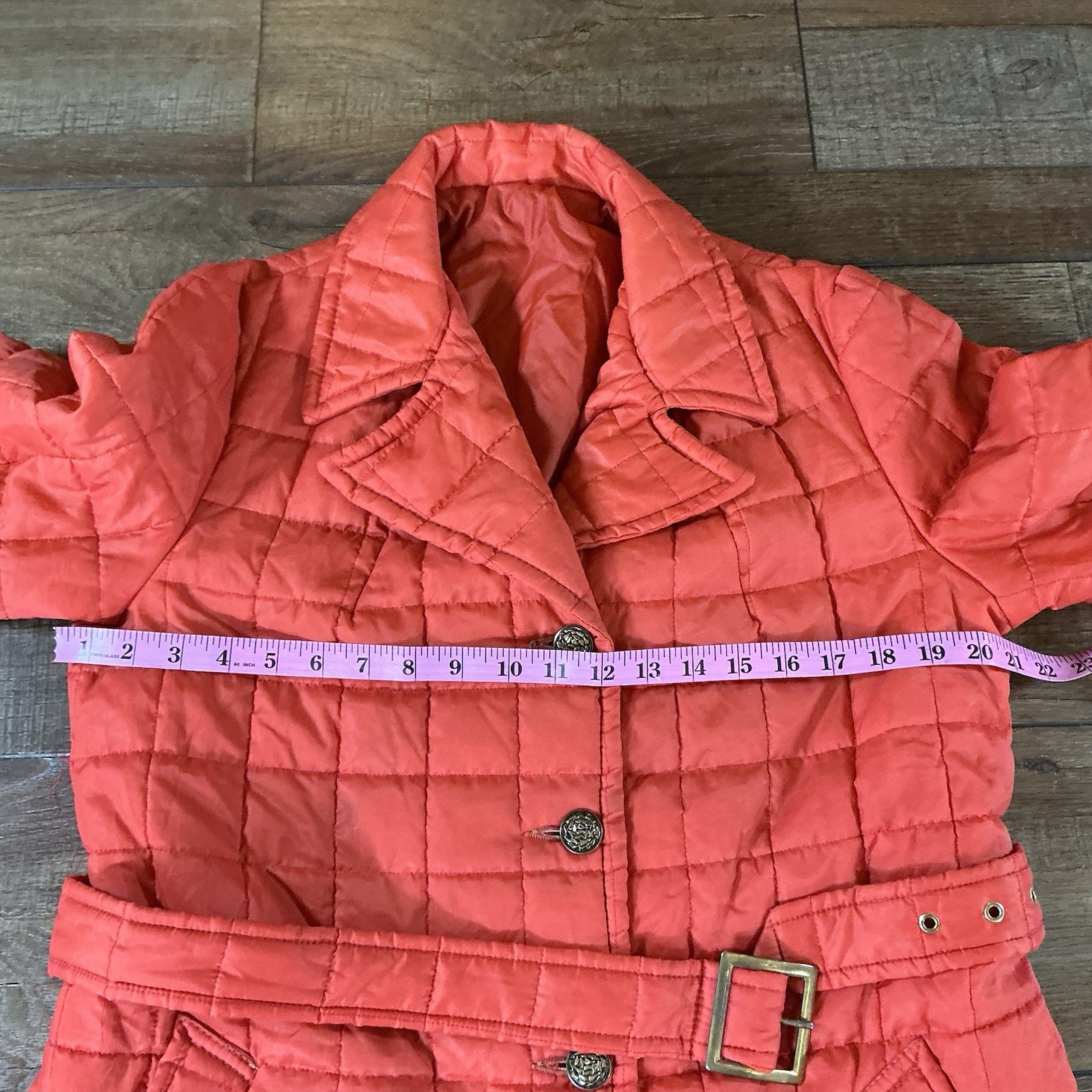 VTG White Bear of St Paul Quilted Belted Trench Coat Orange Women’s S/M #141010