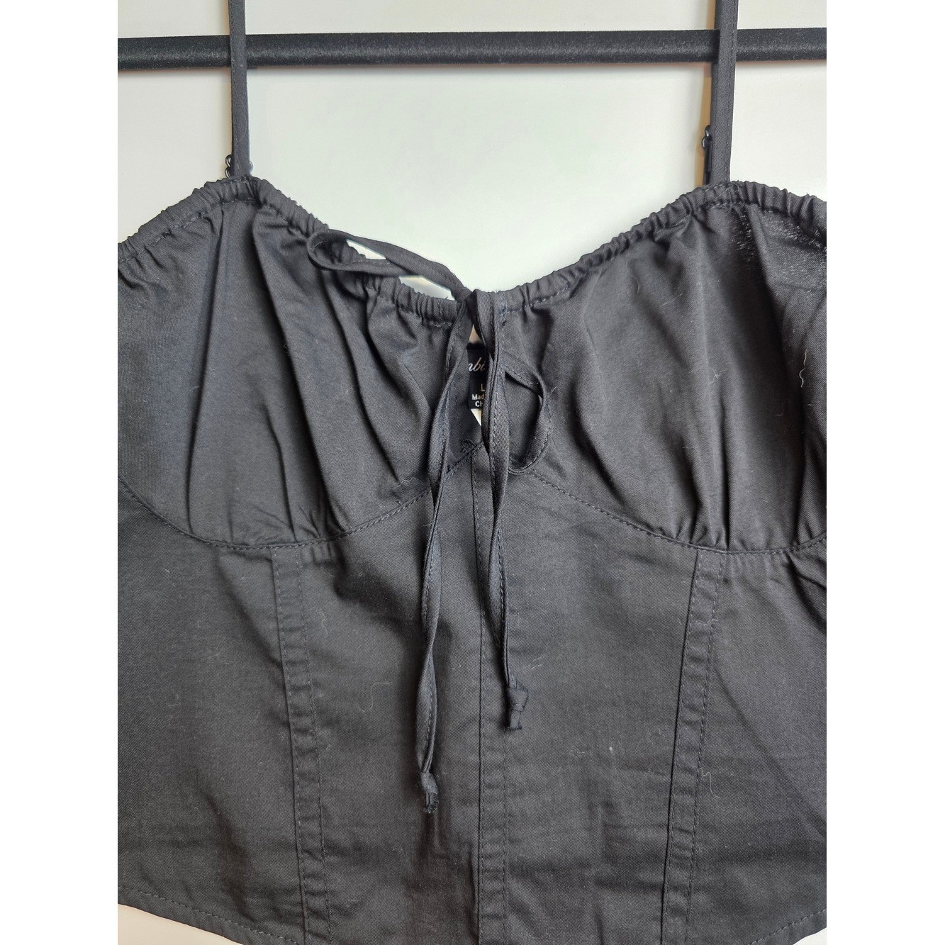 NWT Ambiance Black Poplin Corset Crop Top Size Large Poplin Smocked Back