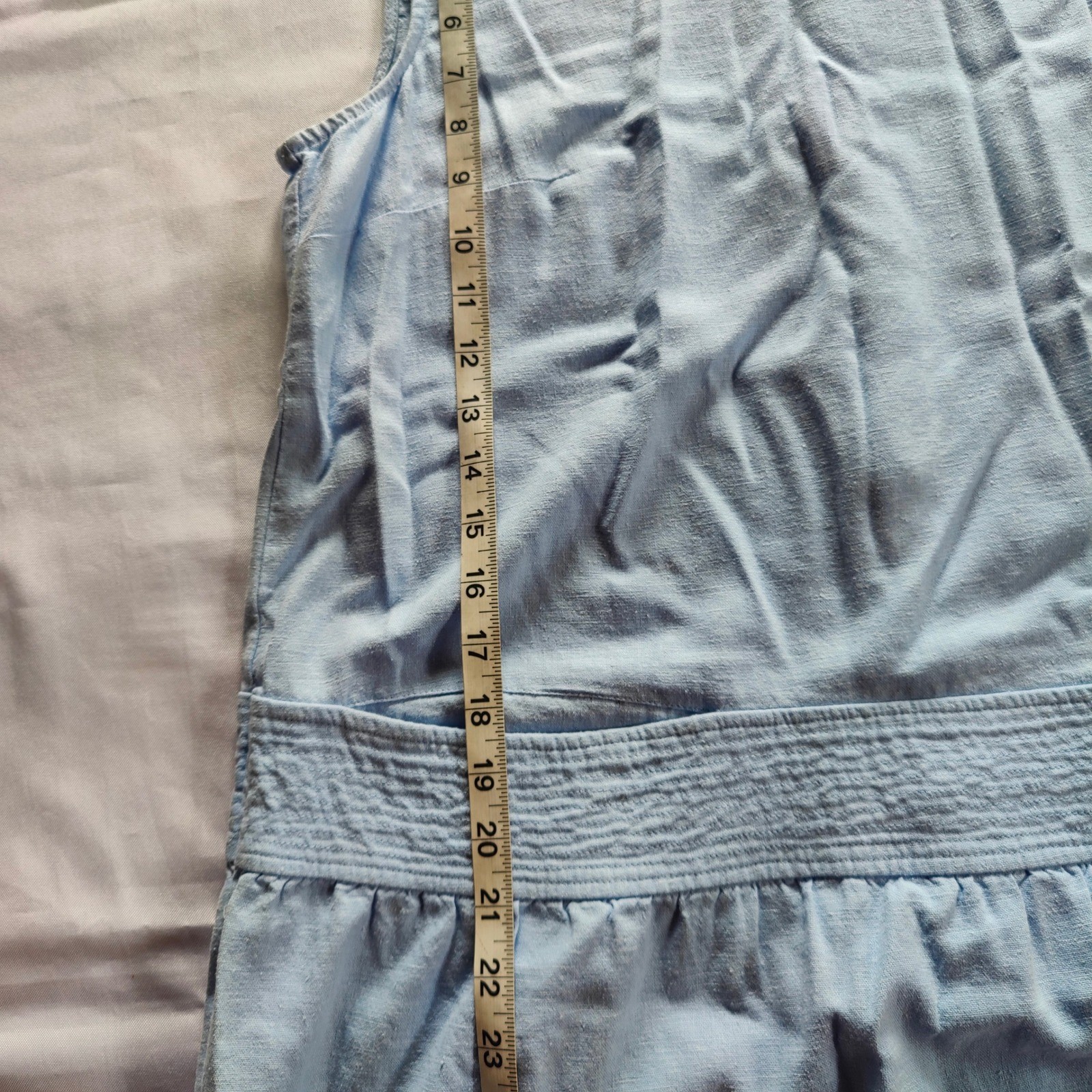 Mainstreet Blues Vintage 90s Drop Waist Midi Dress Linen Blend Baby Blue 16W