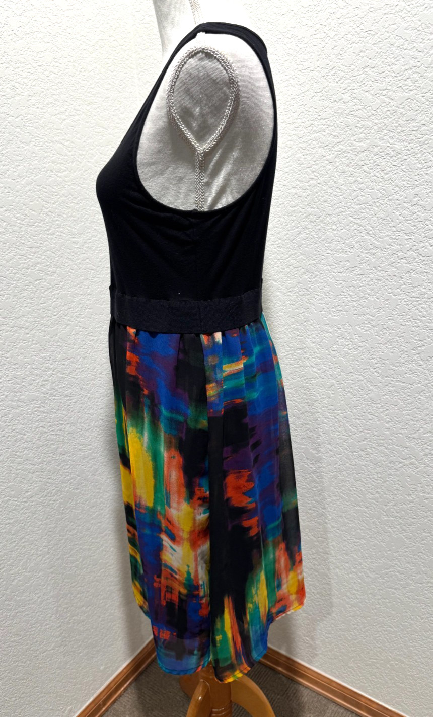 Vintage 80s Vicky Tiel Sleeveless Tank Dress 6 Sheer Abstract Skirt MOD Grunge
