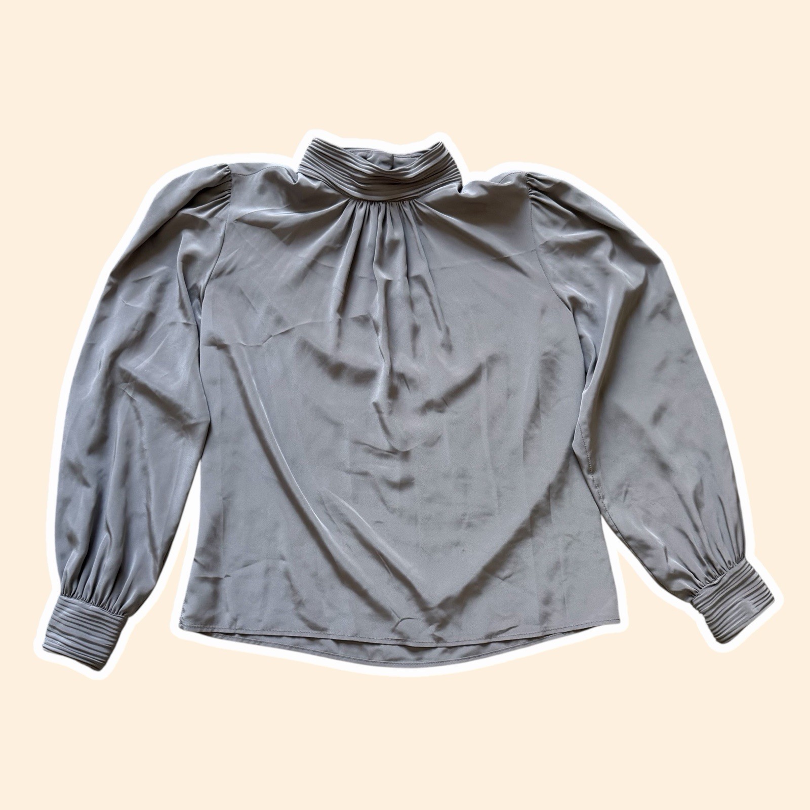 VTG ~ 1980s ~ Helene St. Marie ~ Silver Gray High Neck Blouse ~ Size 12