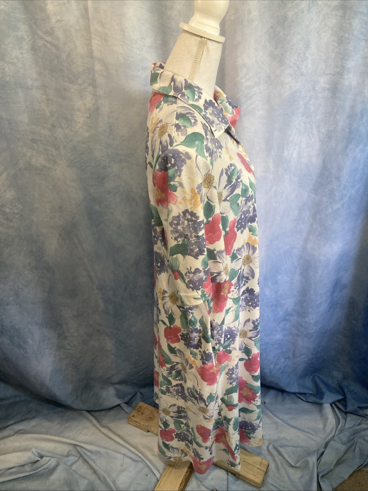 Vtg 80s 90s Floral Knit Polo Shift Dress Housedress Pockets USA Grandmacore 16
