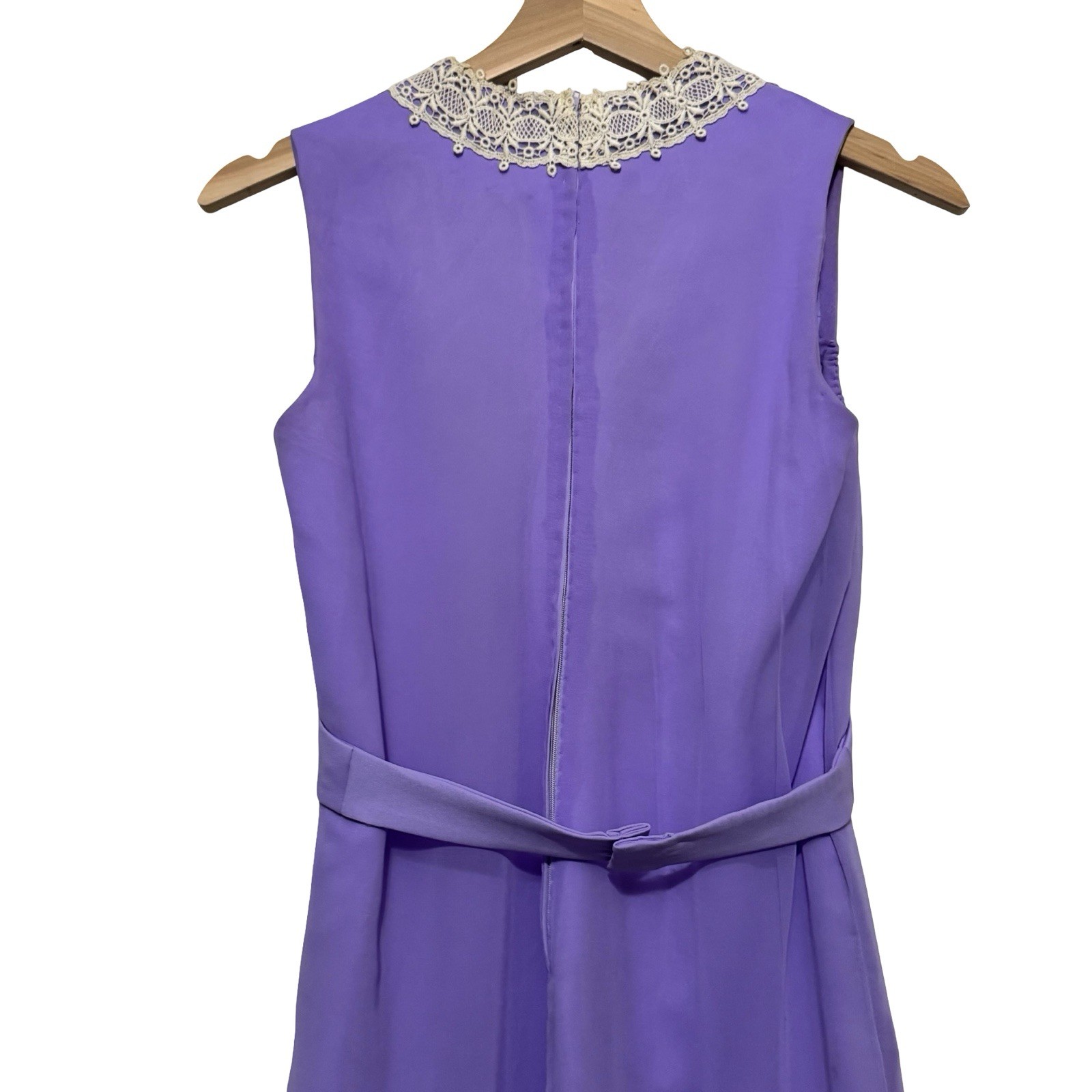 Vintage 60s Maxi Dress Purple chiffon size XS handmade crochet lace detail