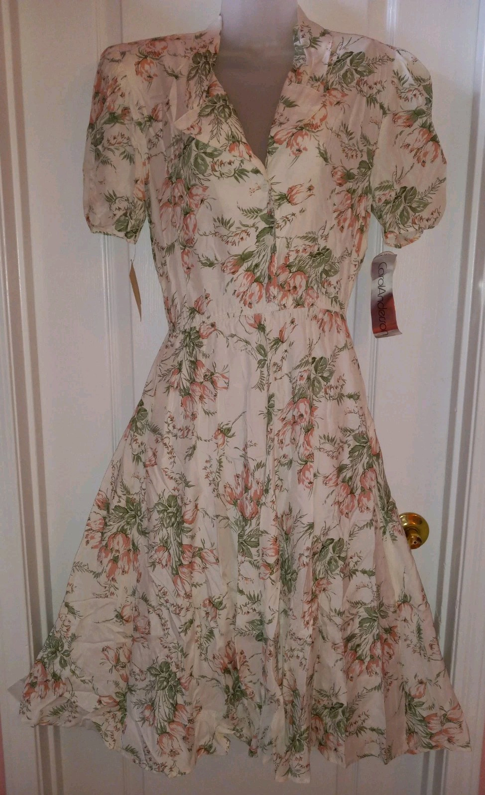 Vintage Carol Anderson Rose Bouquet Novelty Print Rayon Dress Cottagecore NWT