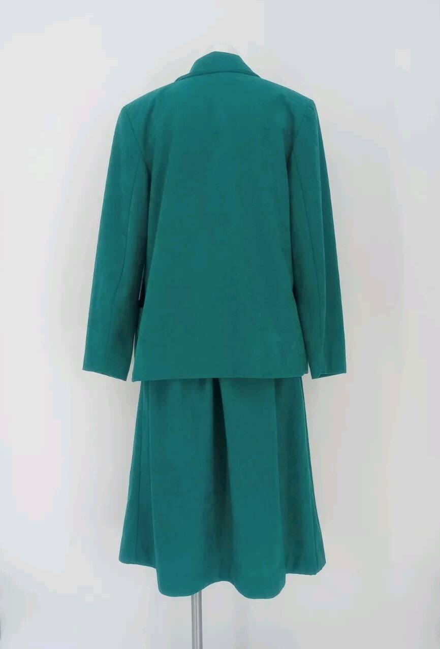 Vtg Donovan Galvani 70s 80s Teal Green Faux Suede 2-Pc Skirt Jacket Suit 14
