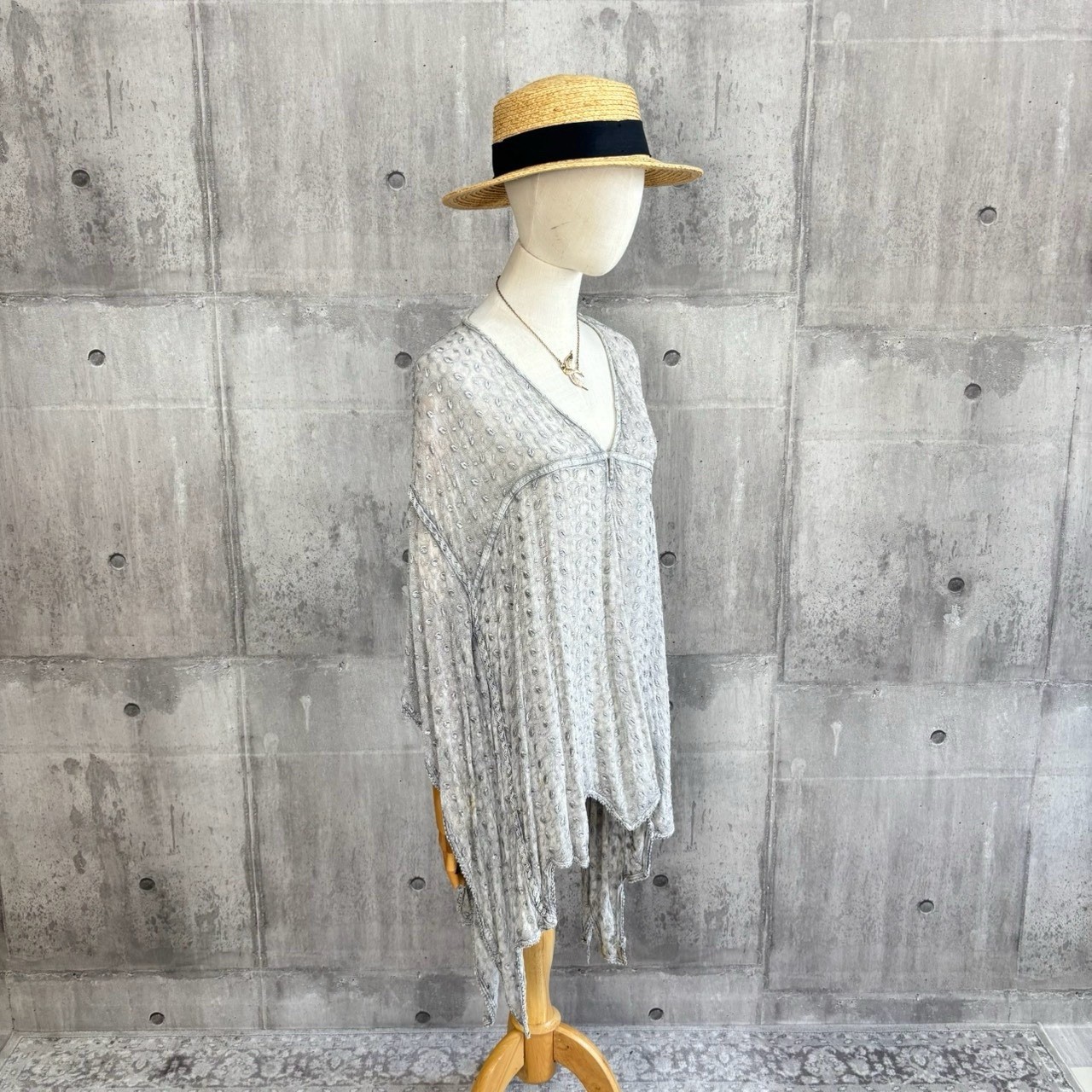 Vintage Silver Gray Boho Tunic Top Textured Long Sleeve Hippie Fairy Grunge