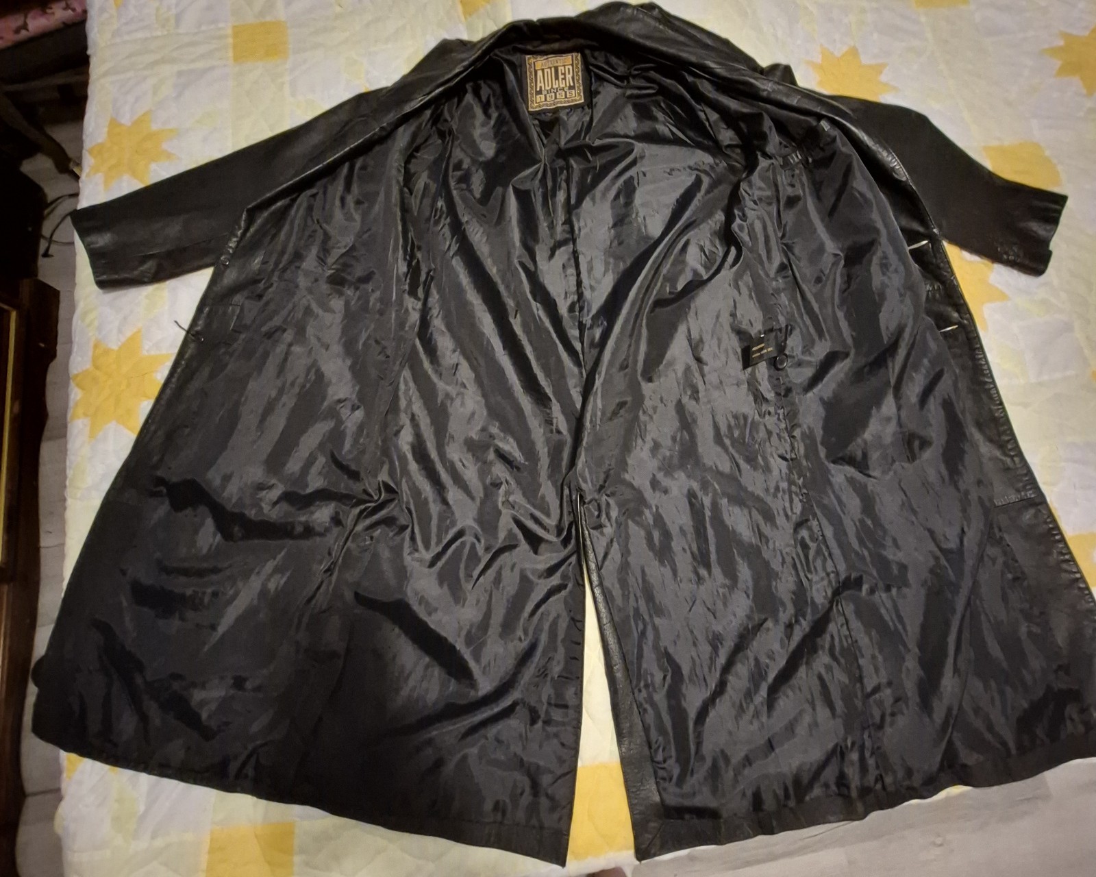 VINTAGE 90s Adler Black Leather Trench Coat PERFECT Condition 1955 Collection