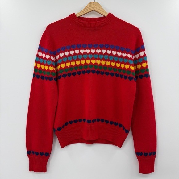 Vintage objectives rainbow heart red sweater kidcore 80s/90s
